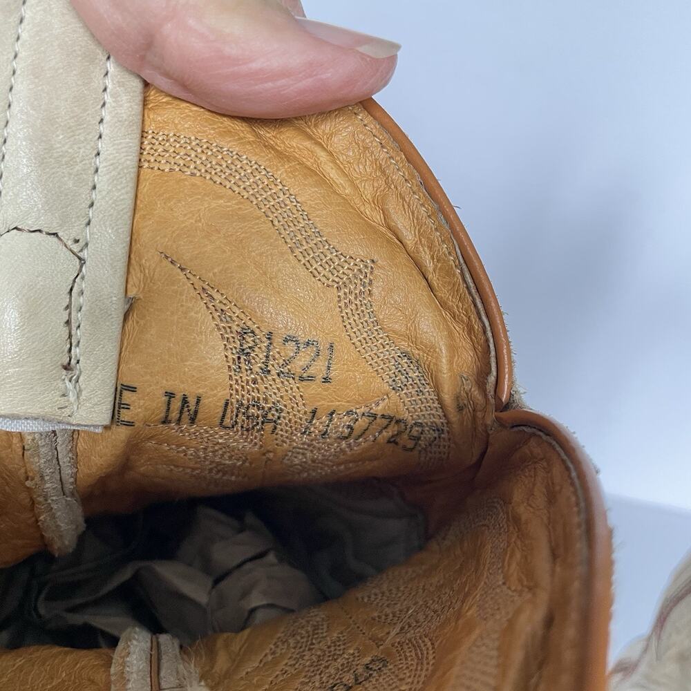 Vintage Tony Lama Roper Cowboy Boots Men’s 8.5 D Brown & Cream Leather USA Made - Picture 12 of 16